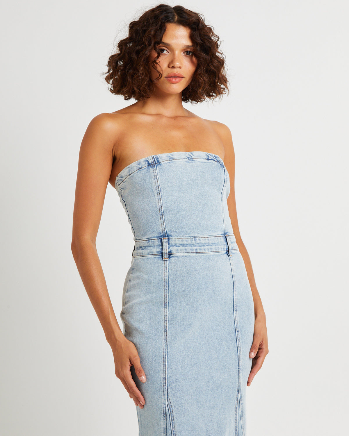 Rendezvous Fishtail Maxi Denim Dress TINTED BLUE