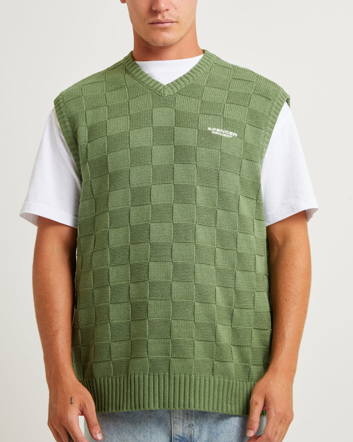 Check Knit Vest GREEN