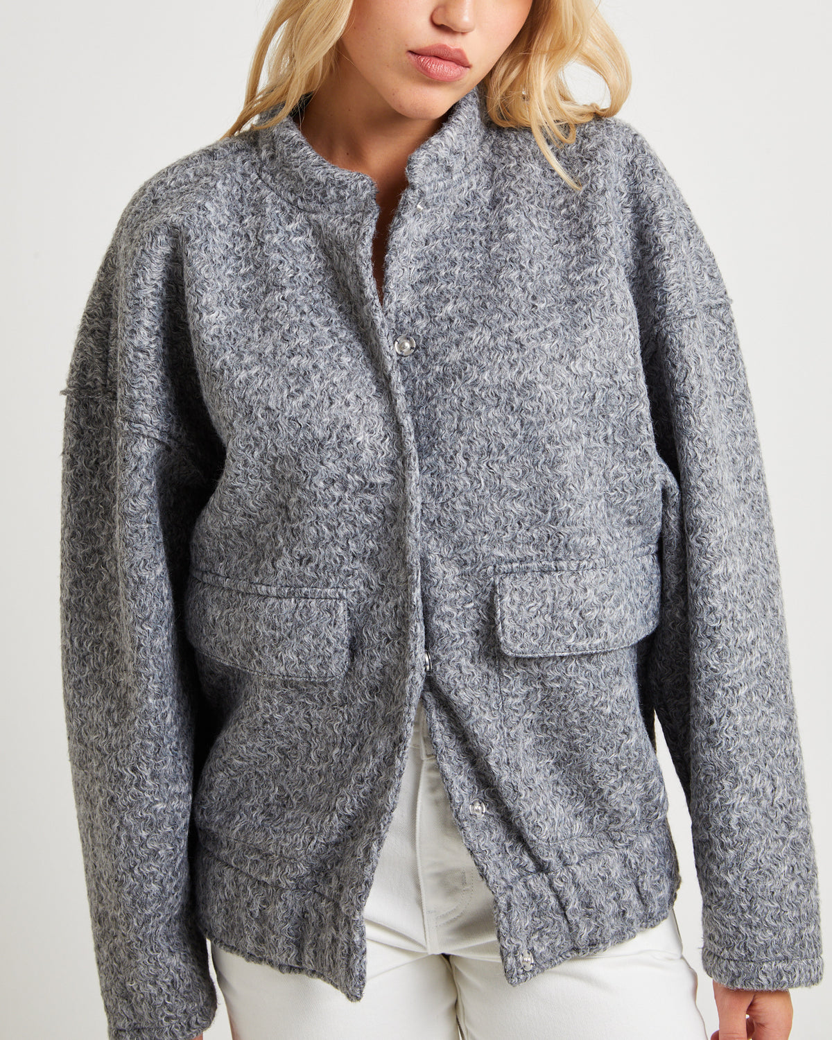 Boucle Bomber Jacket DARK GREY MARLE