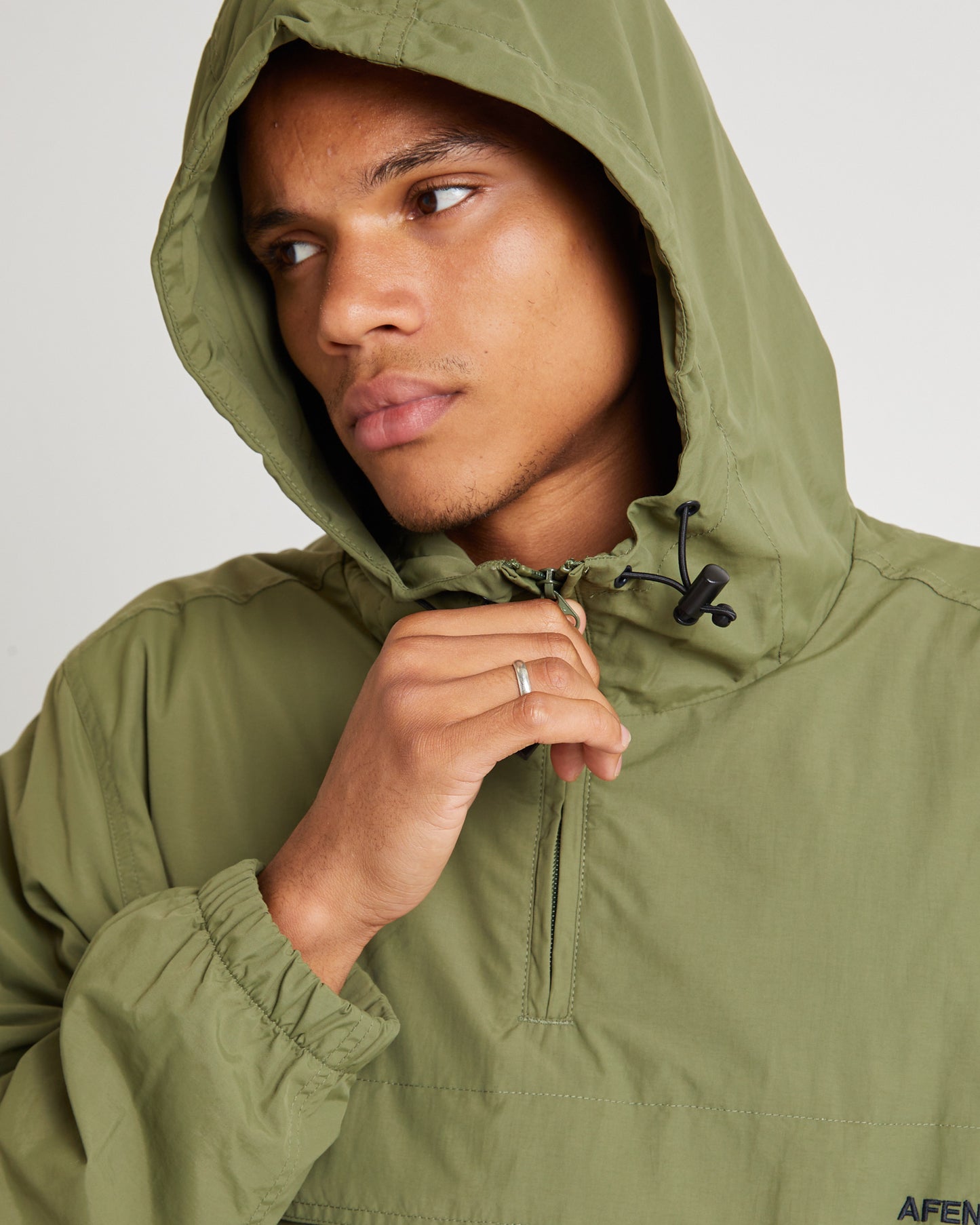 System Recycled Water Resistant pray Anorak Jacket Military Green