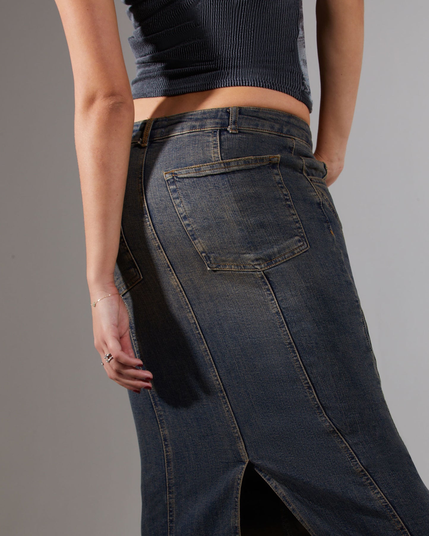 BDG Seamed Tint Denim Midi Denim Skirt