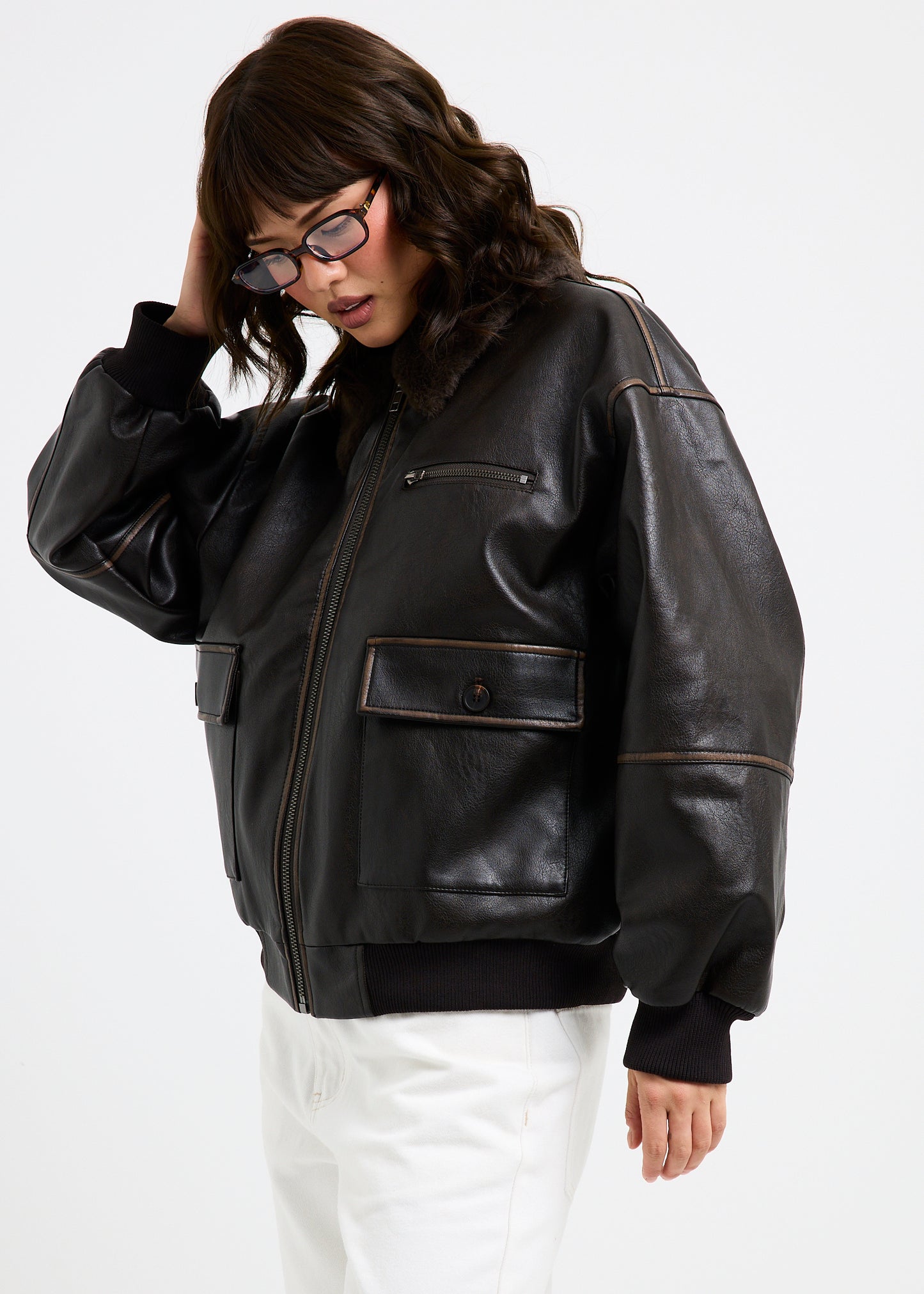 Cody Fur Trim Distressed PU Jacket