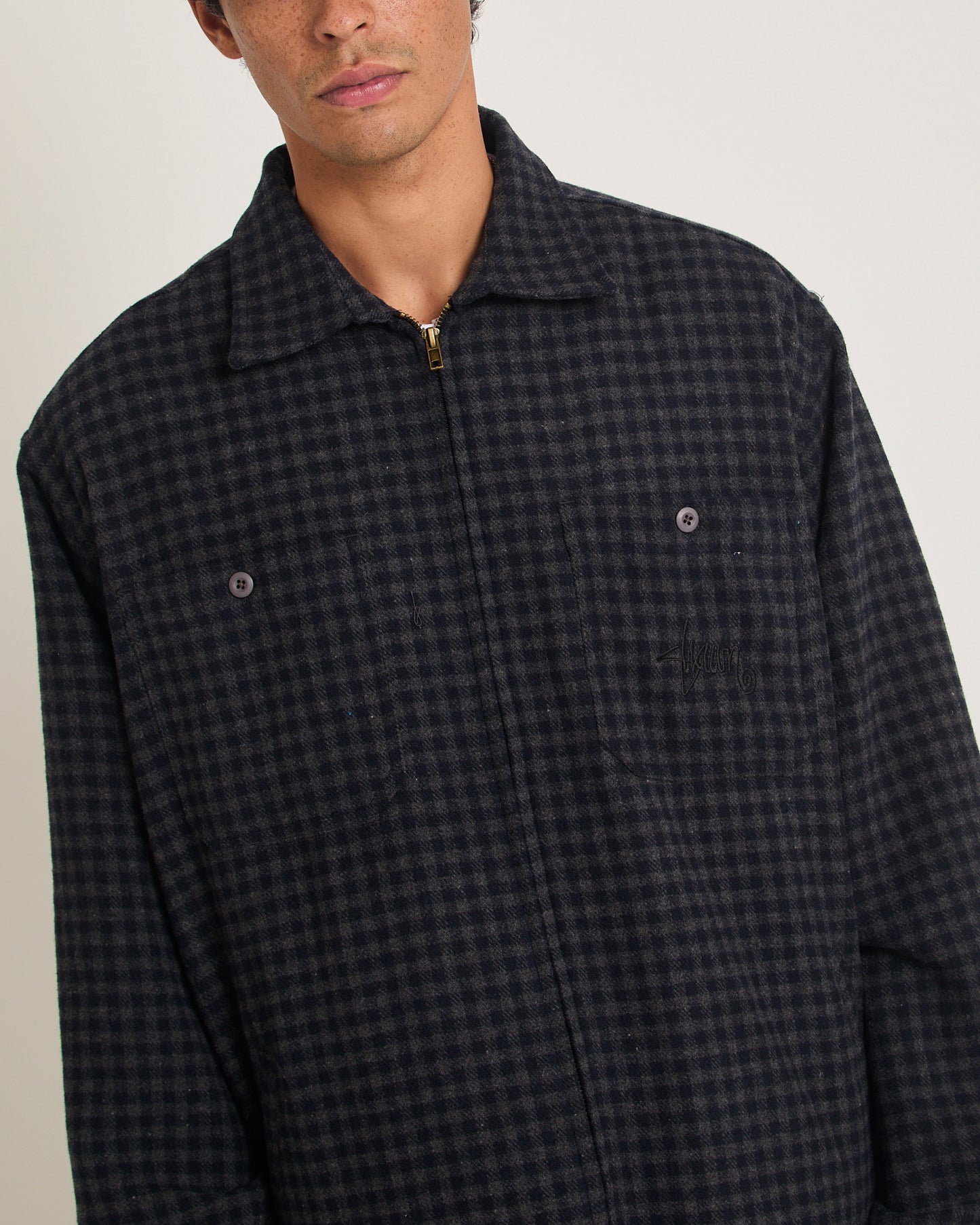 Plaid Zip Through Long Sleeve Shirt