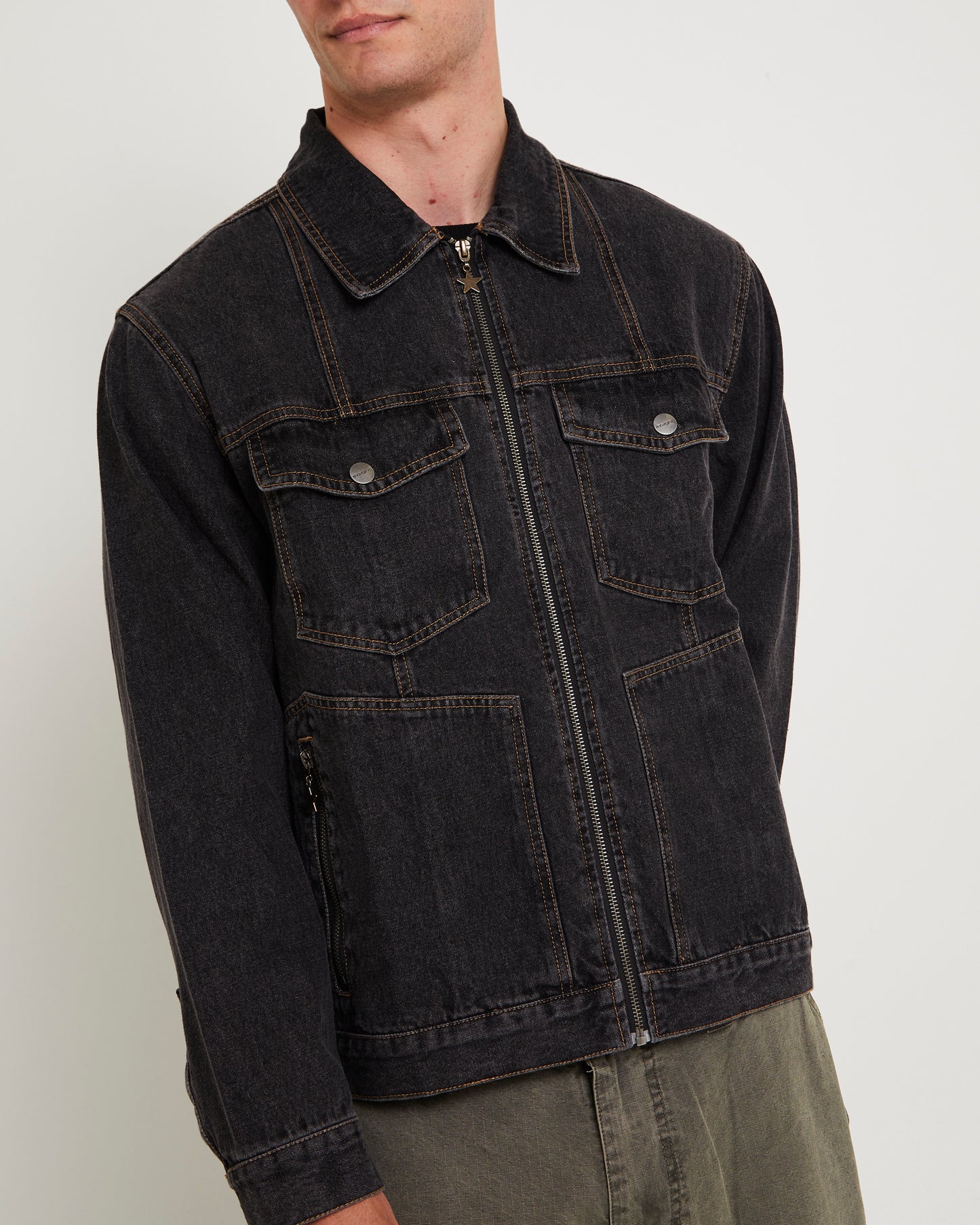 Halls Cropped Harrington Denim Jacket