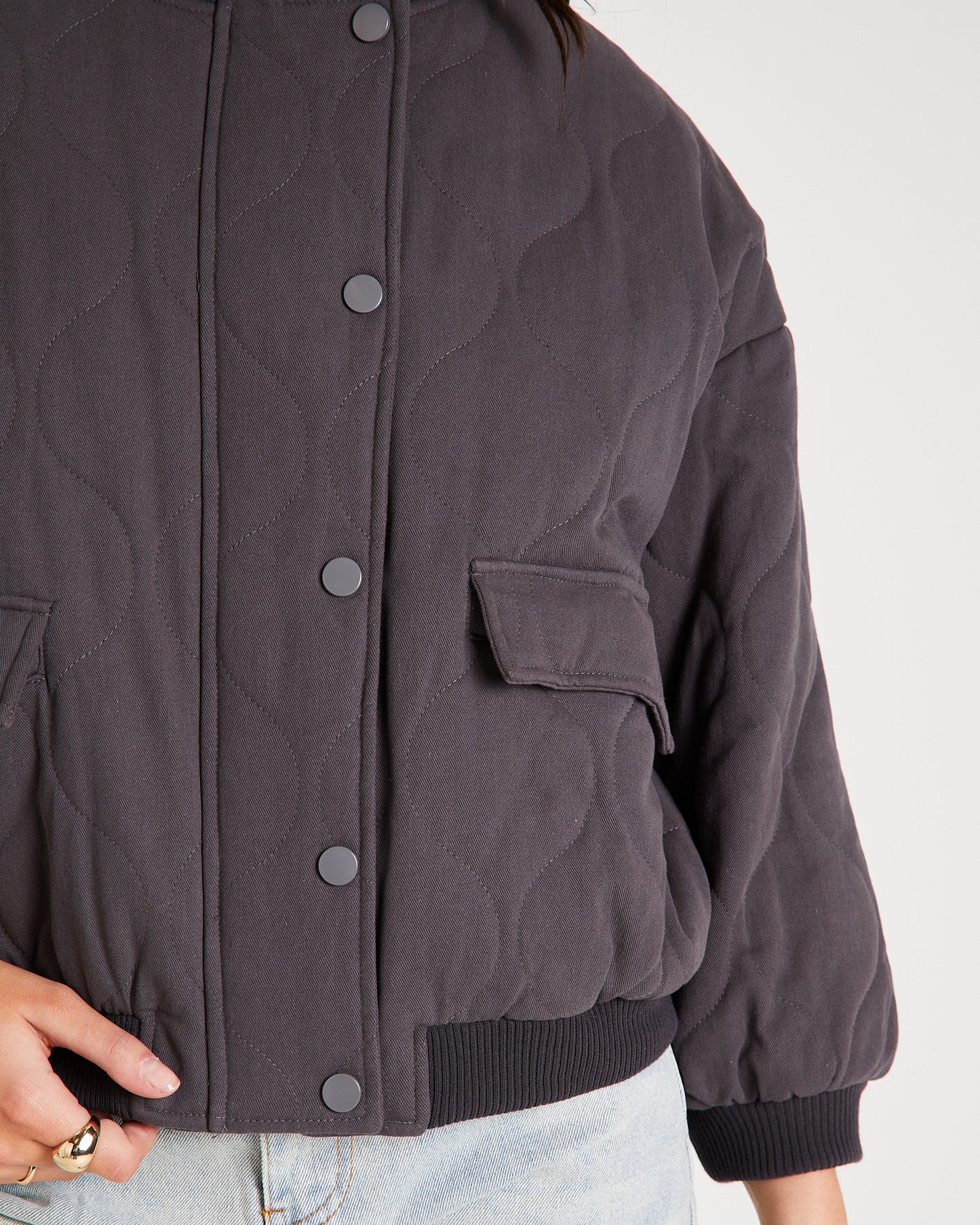 Quilt Detail Oversized Bomber Jacket