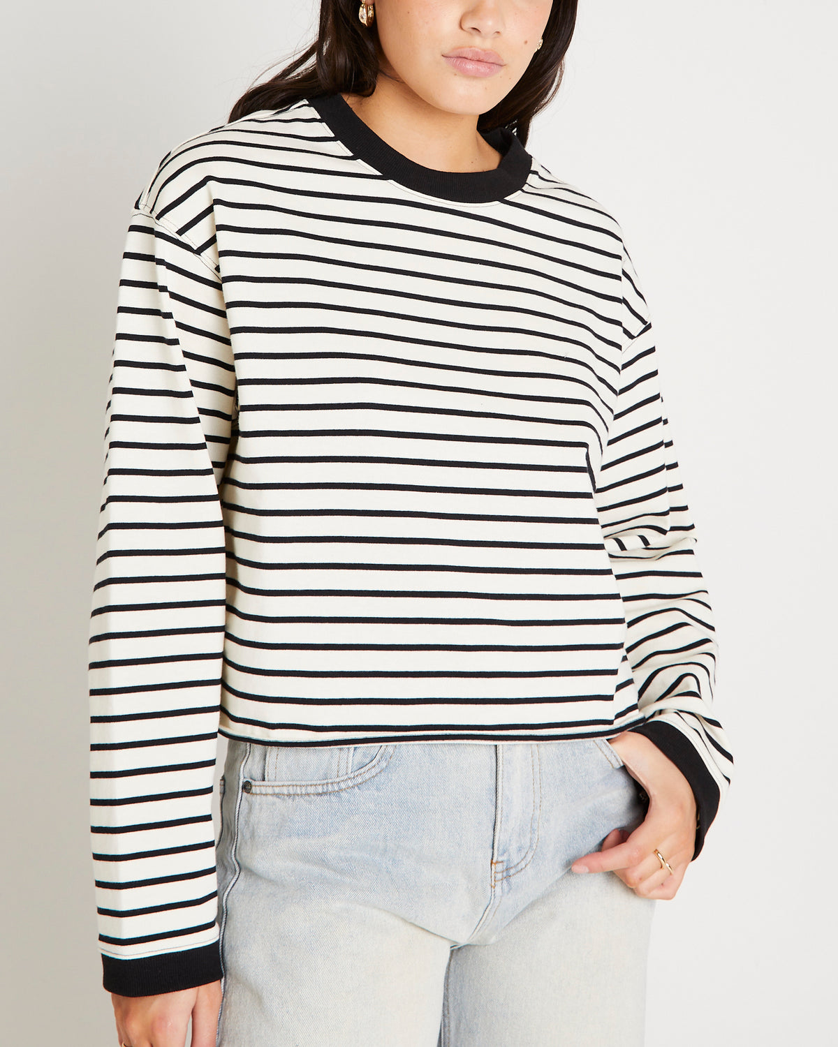Long Sleeve Stripe Top BLACK/WHITE