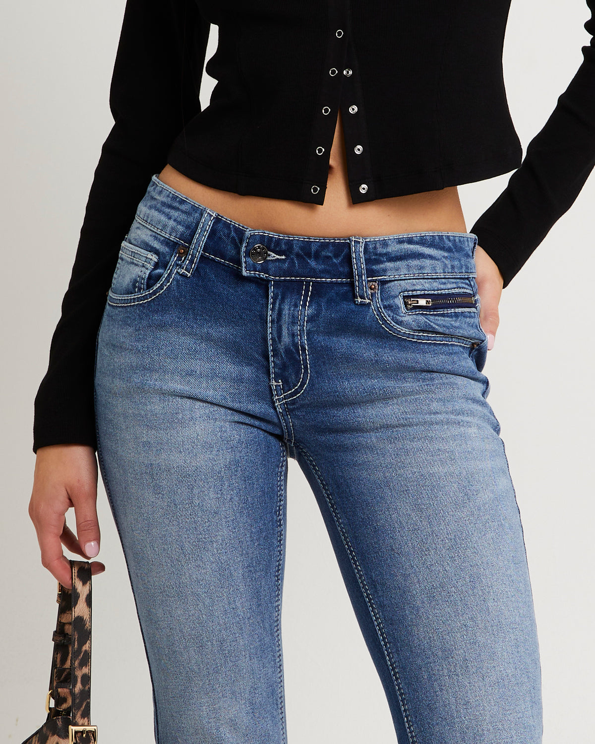 Y2K Low Flare Bedazzle Denim Jeans BLUE SPRAY