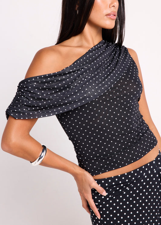 Mila Draped Top BLACK WHITE SPOT