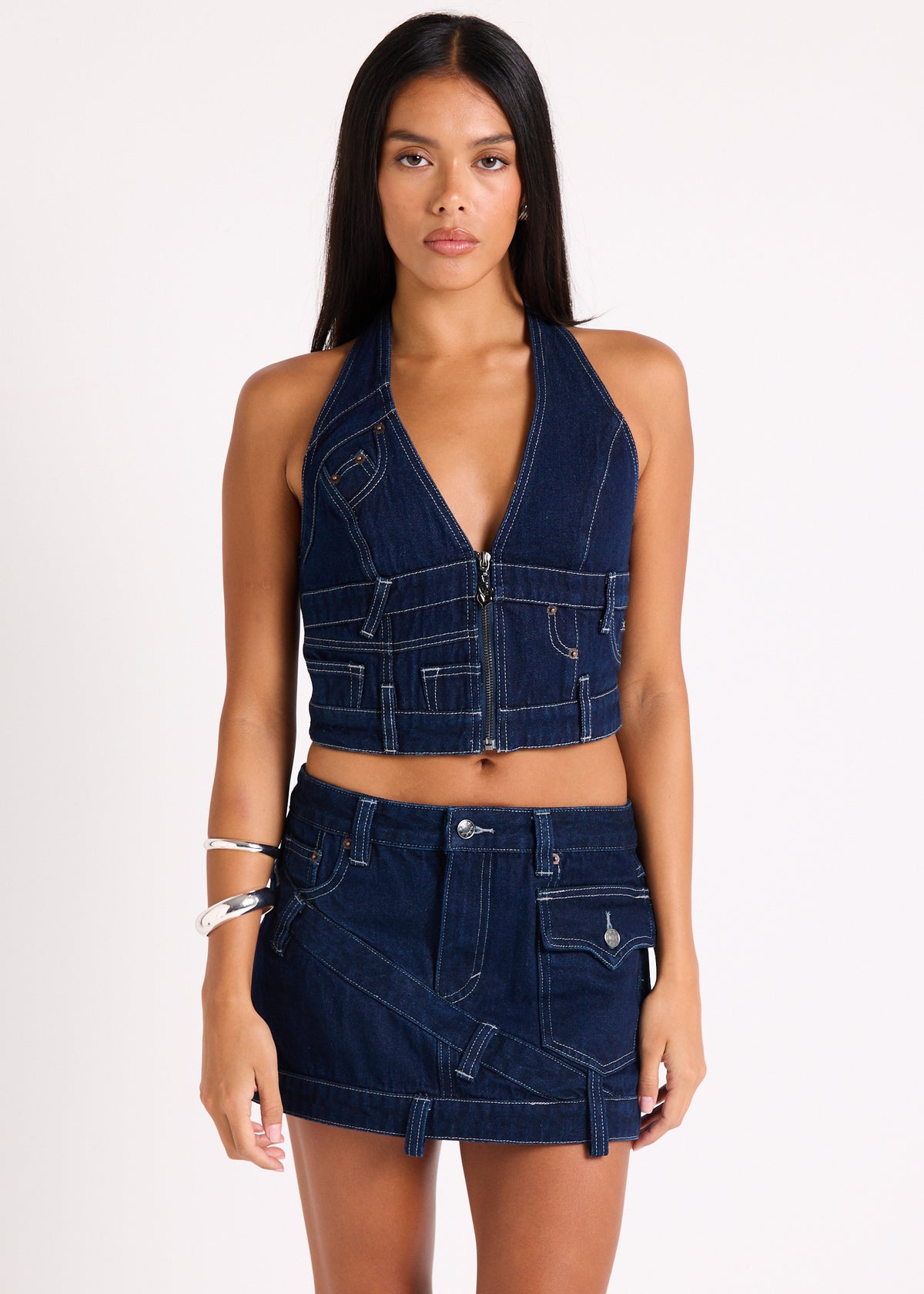 Jigsaw Denim Halter Top RAW INDIGO