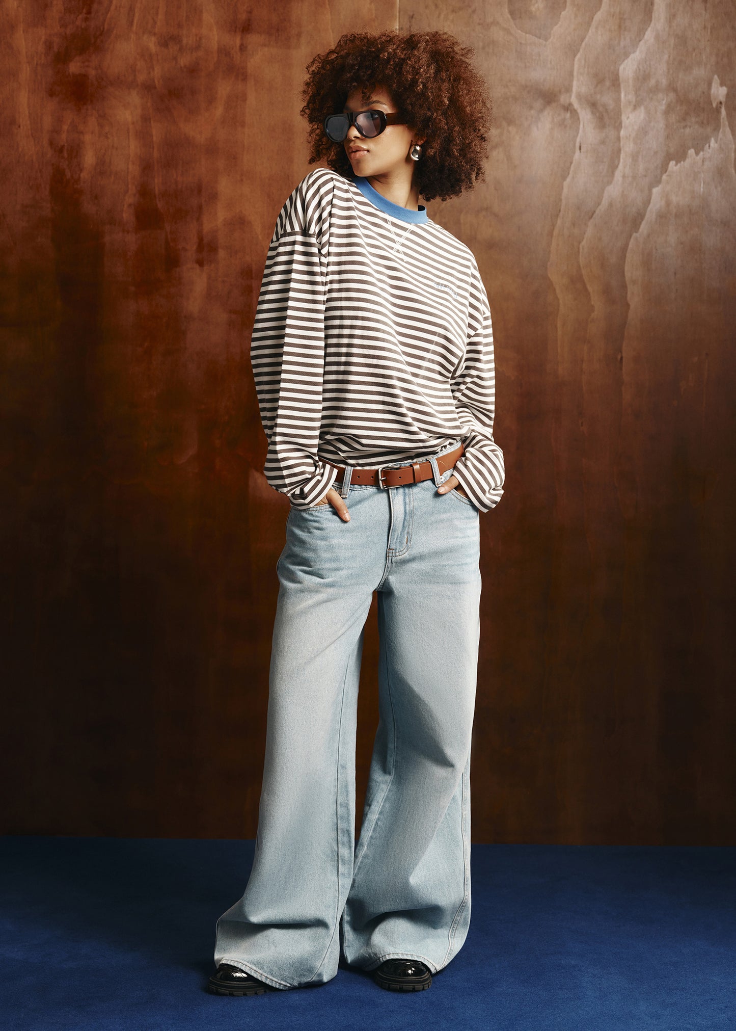 Fez Wide Leg Flare Denim Pants