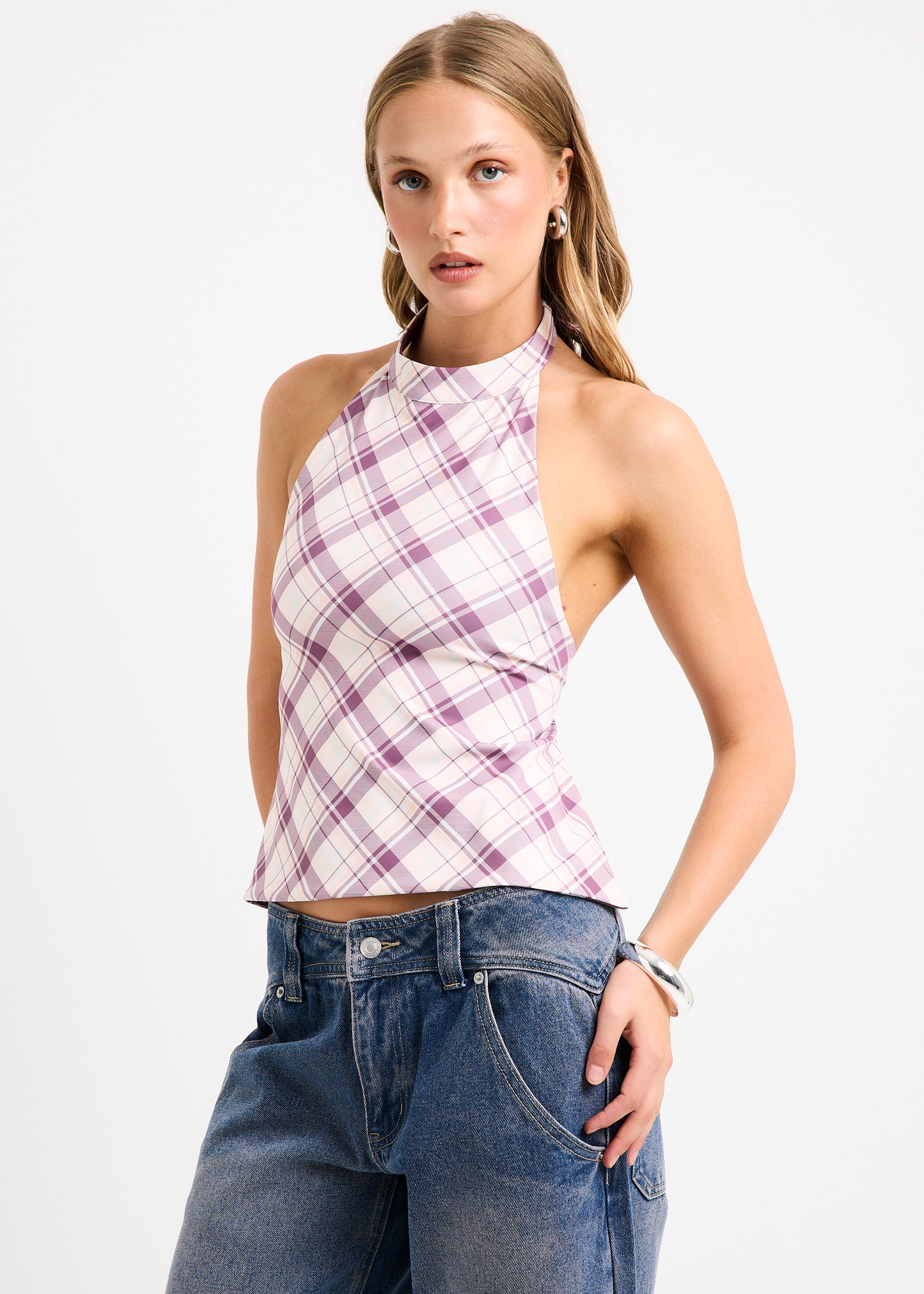 Clover Check Backless Top