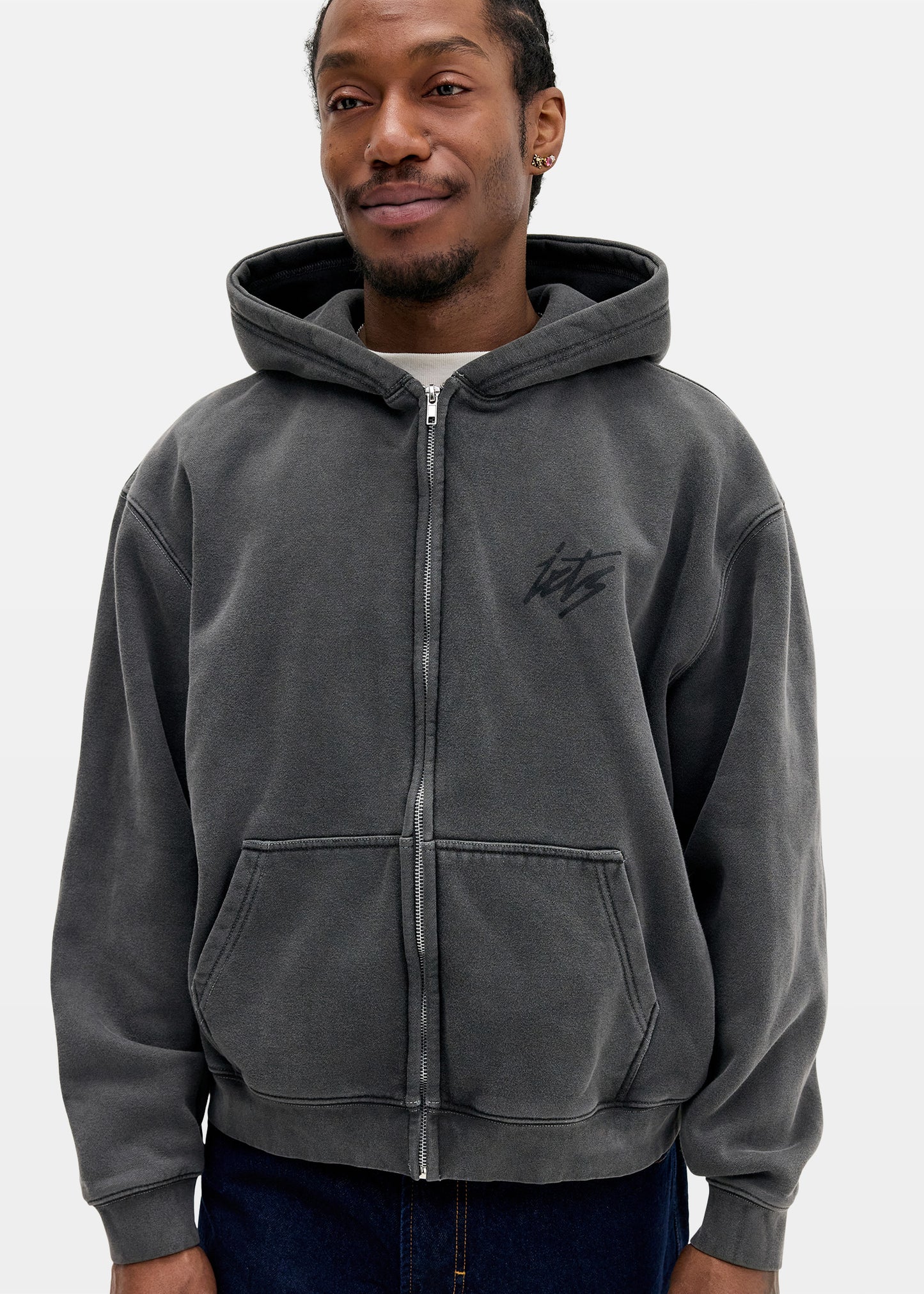 IF Script Logo Washed Zip-Up Hoodie Sweatshirt