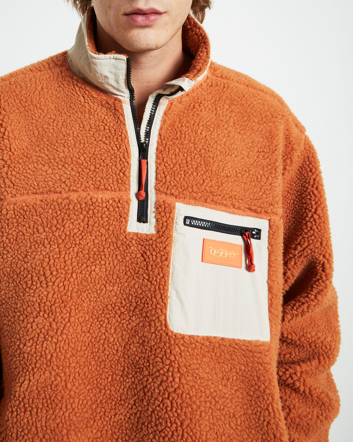 Cultures 1/4 Sherpa Jumper Rust Orange RUST