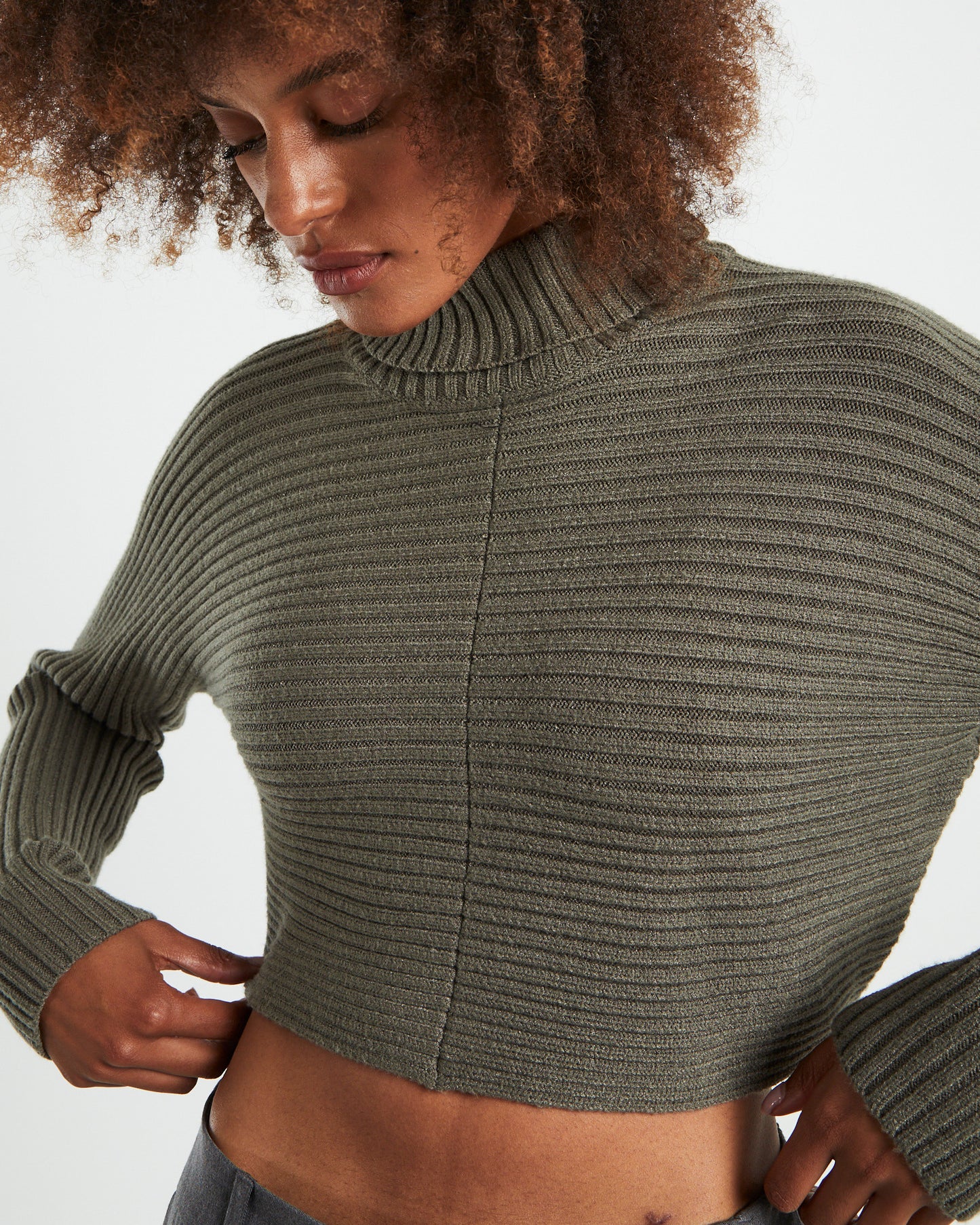 Goldie Roll Neck Knit Jumper Sage Grey