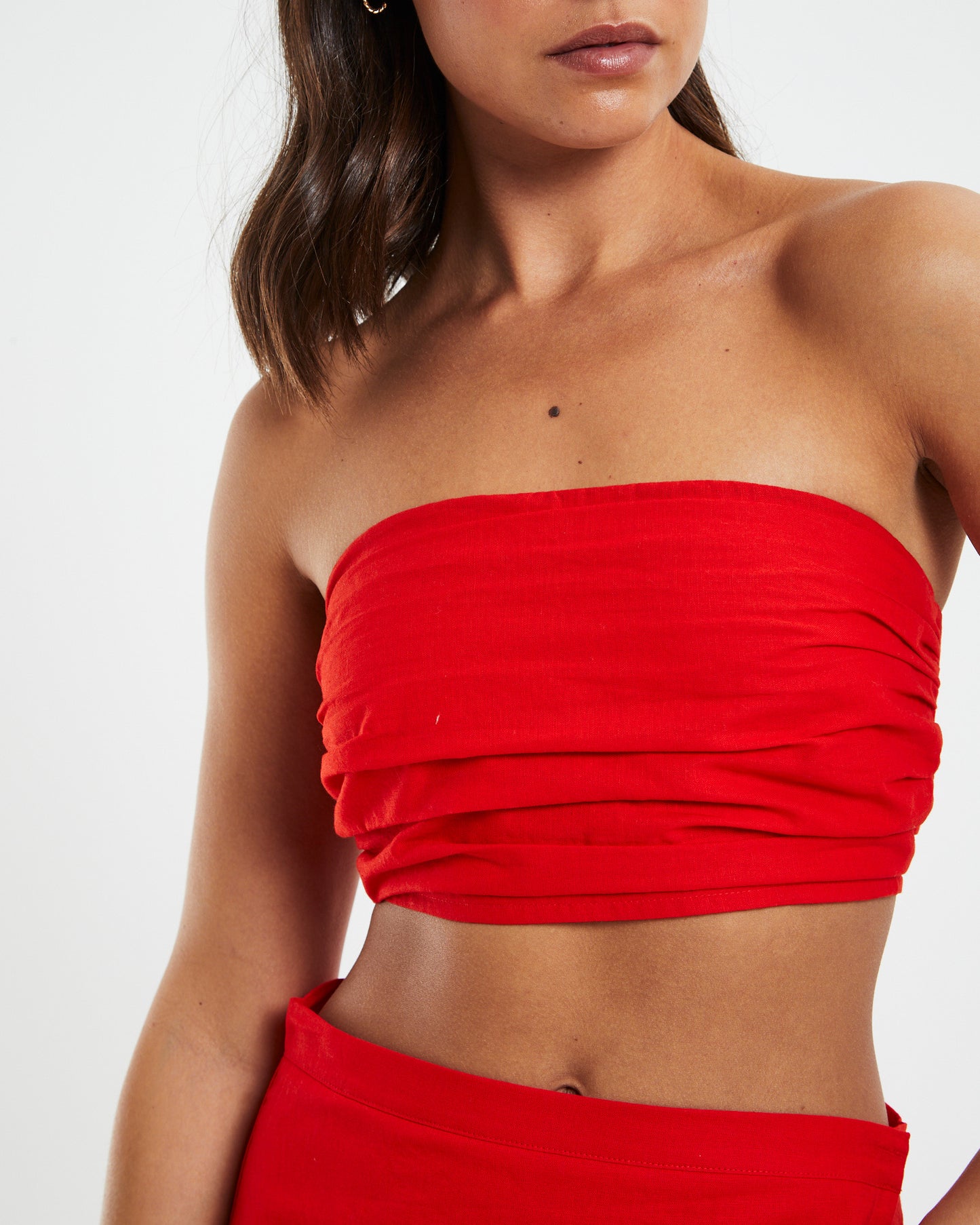 Mya Ruched Bandeau Top Red