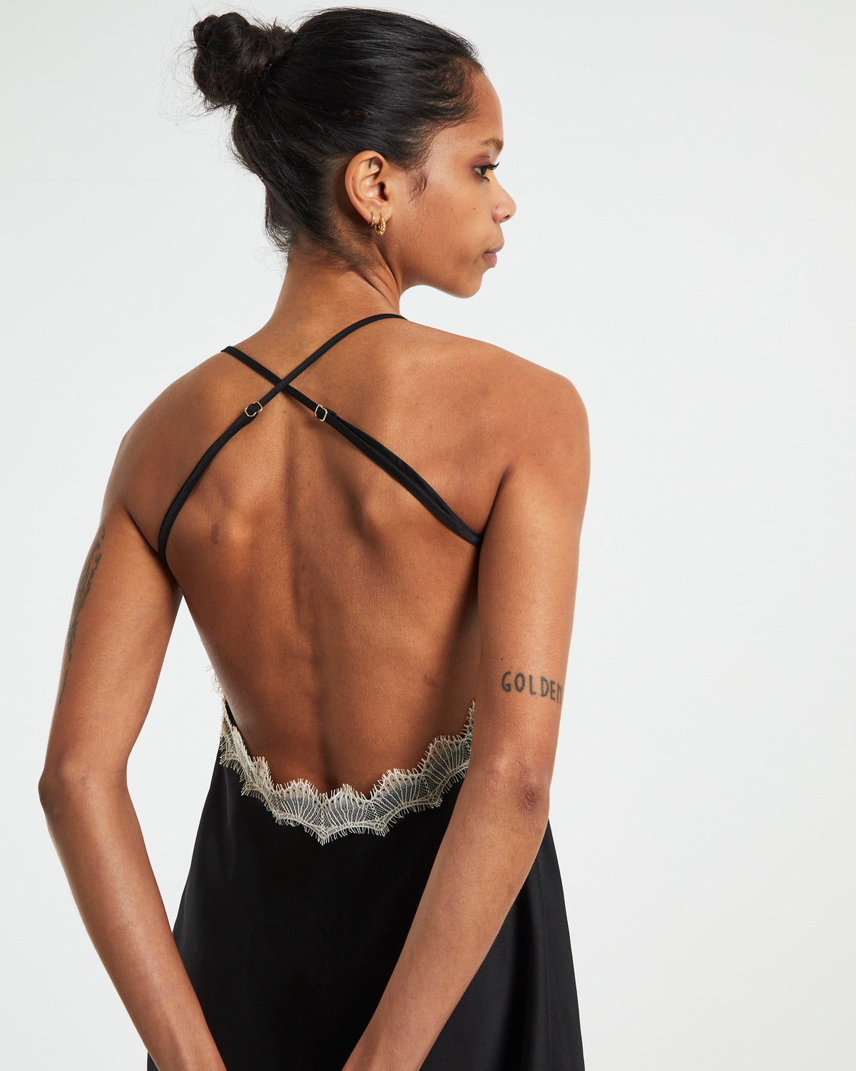 Serena Contrast Lace Cross Back Slip Dress Black/White BLACK