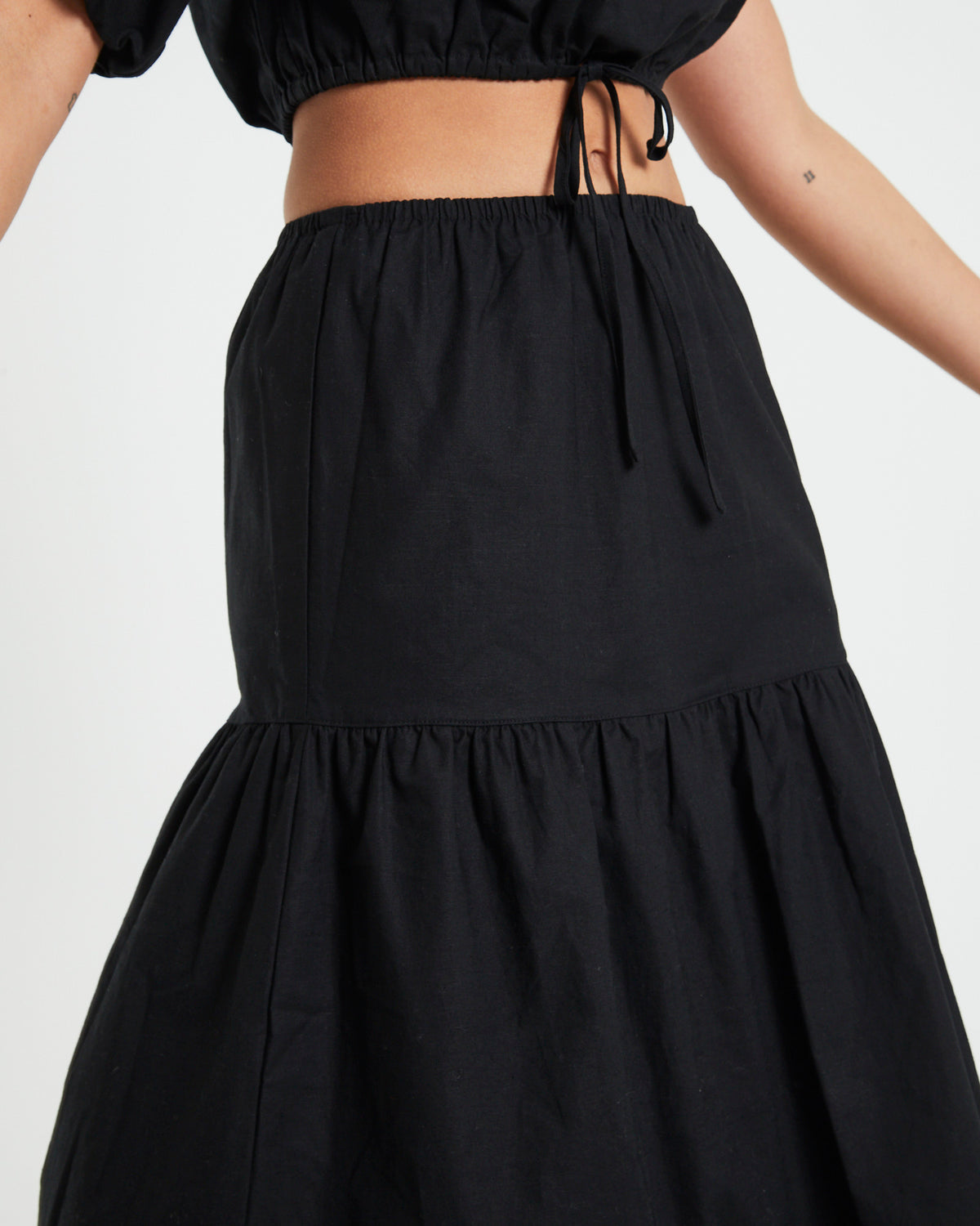 Melody Linen Maxi Skirt in Black BLACK