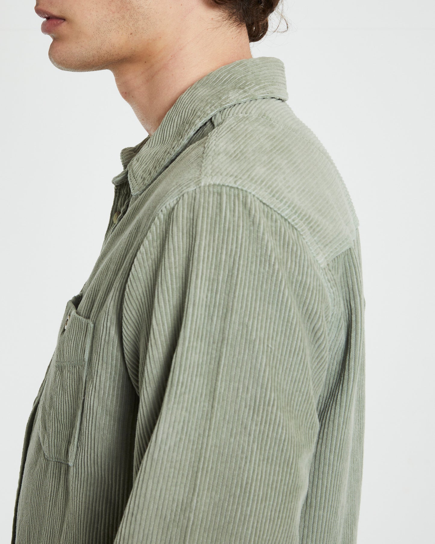 Men At Work Fat Cord Long Sleeve Shirt in Moss Green