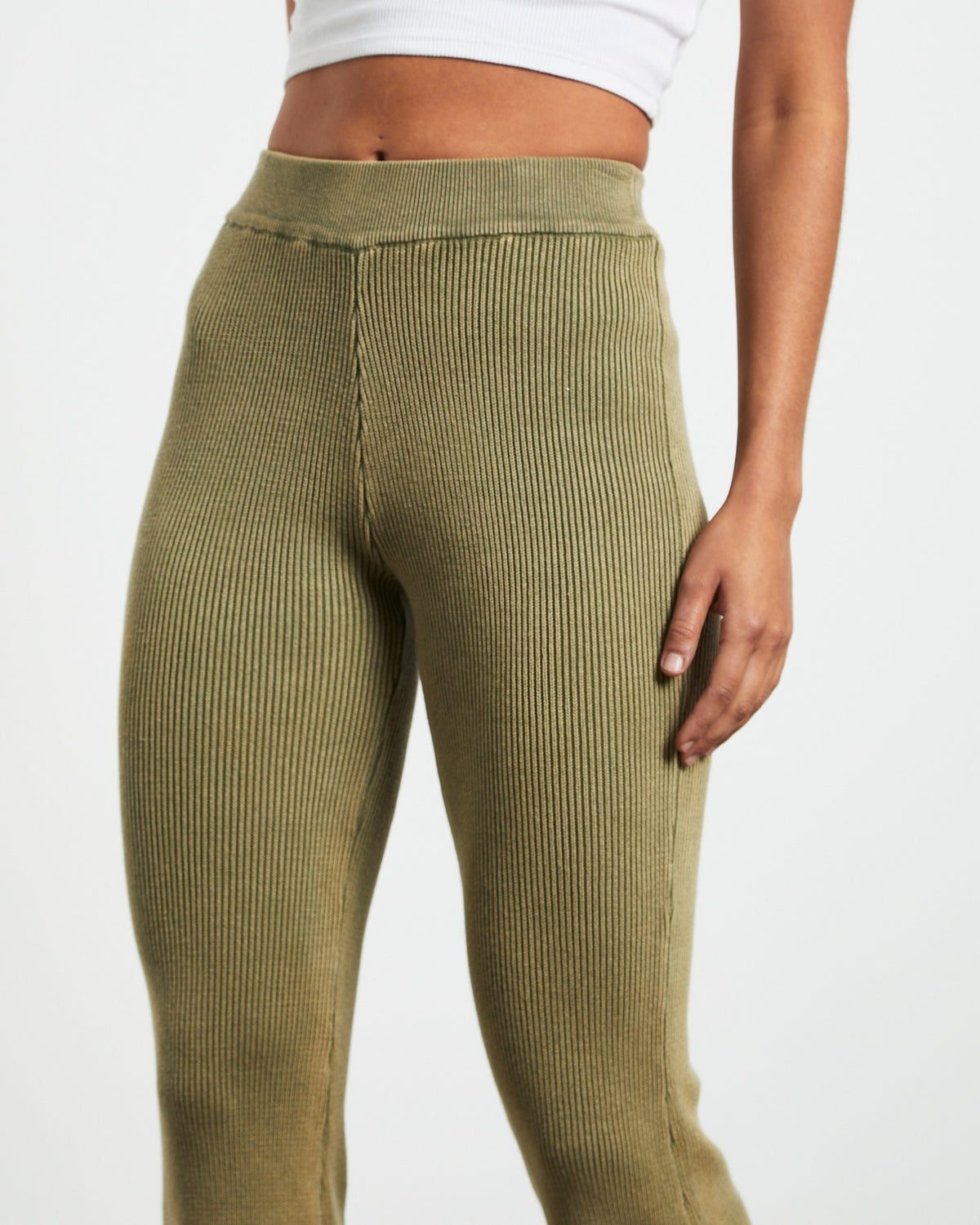 Angelique Acid Wash Rib Soft Flare Pant in Khaki KHAKI