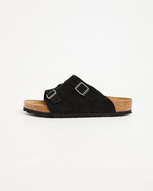 Zurich Regular Suede Leather Sandals in Black BLACK