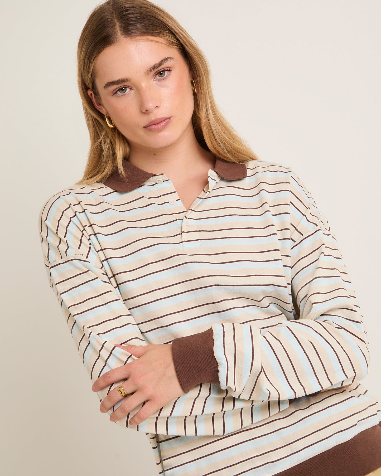 Jase Stripe Long Sleeve Polo Shirt