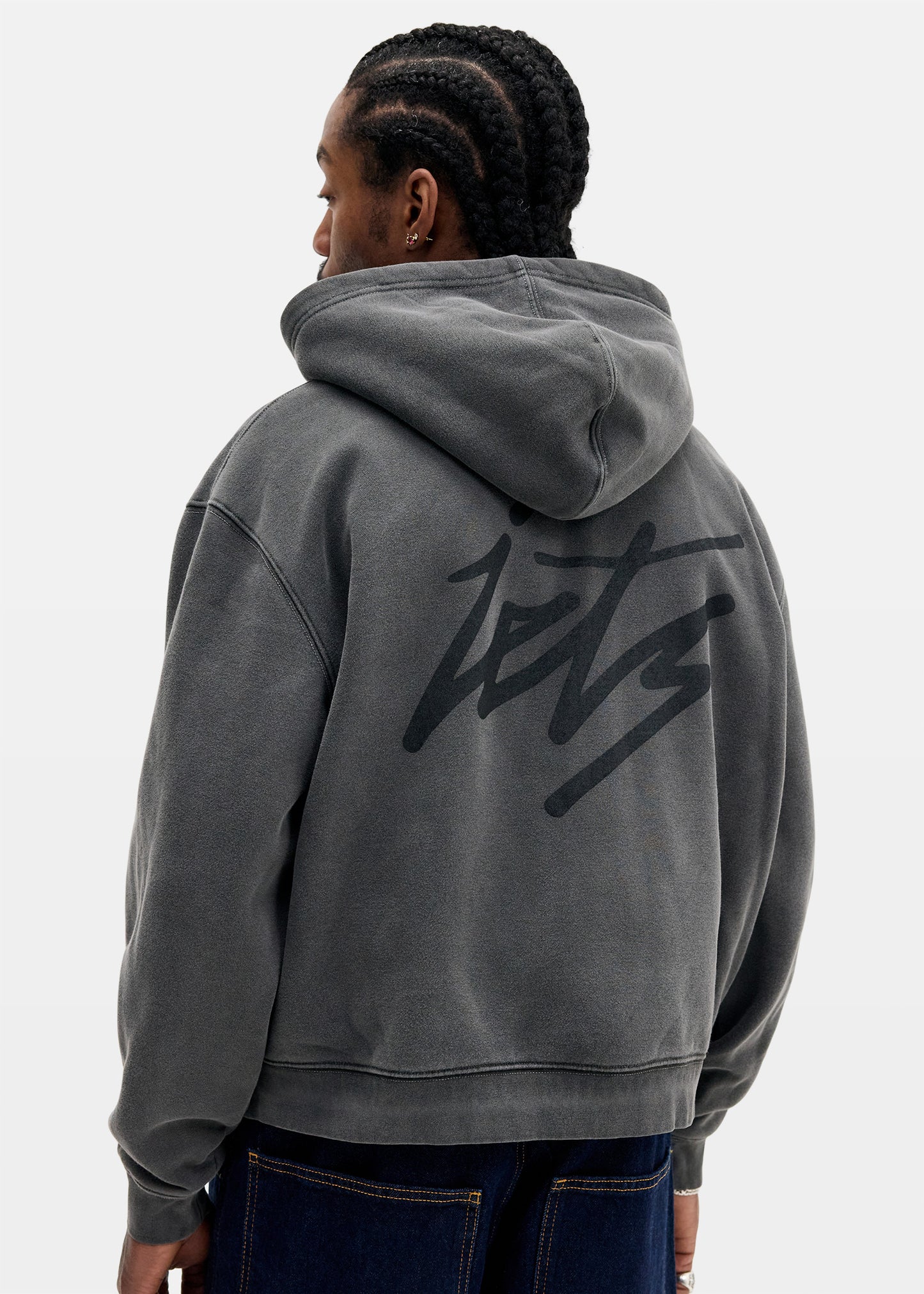 IF Script Logo Washed Zip-Up Hoodie Sweatshirt