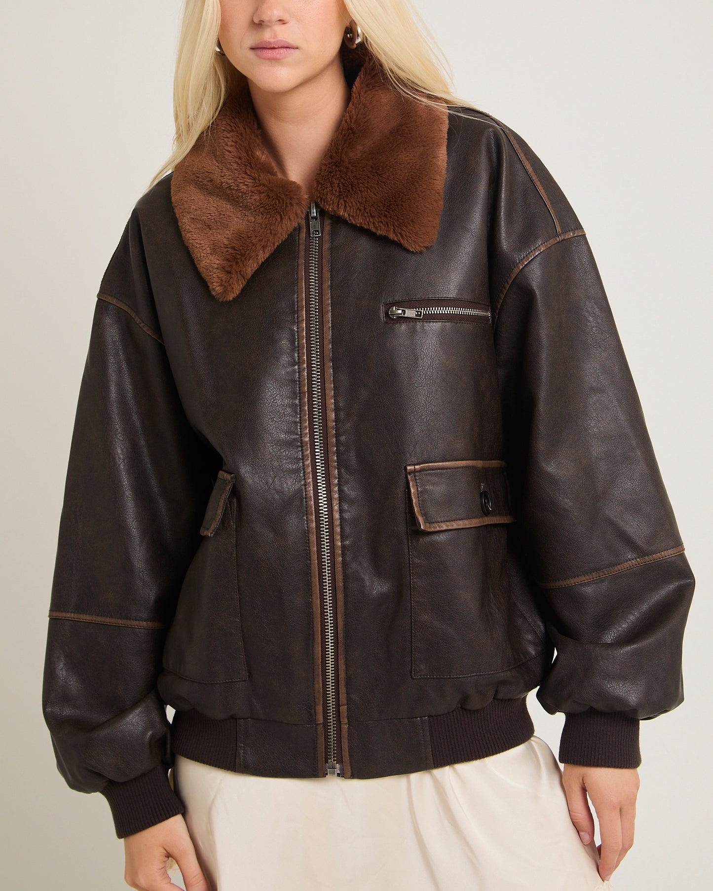 Cody Fur Trim Distressed PU Jacket