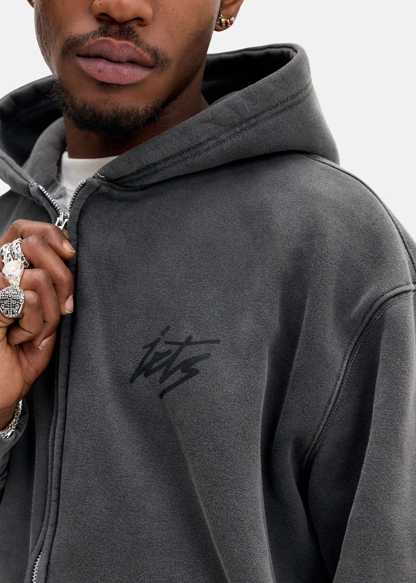 IF Script Logo Washed Zip-Up Hoodie Sweatshirt