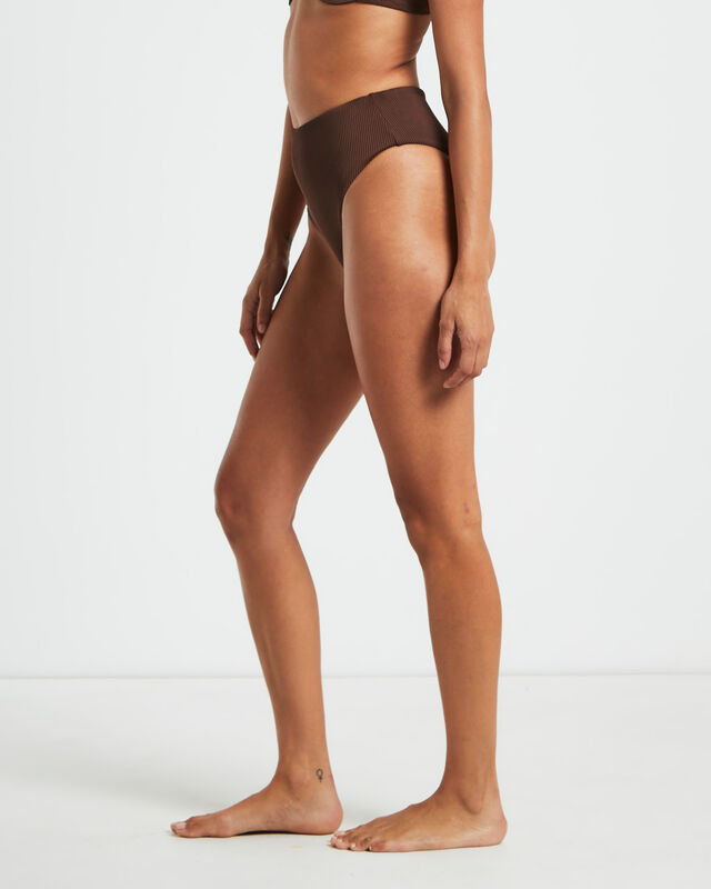 Rib High Waisted Bottoms in Chocolate Brown, hi-res image number null