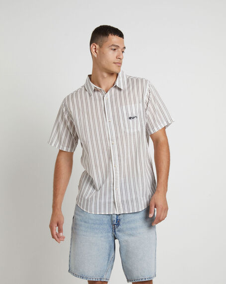 Parelz Short Sleeve Shirt in Mushroom Stripe