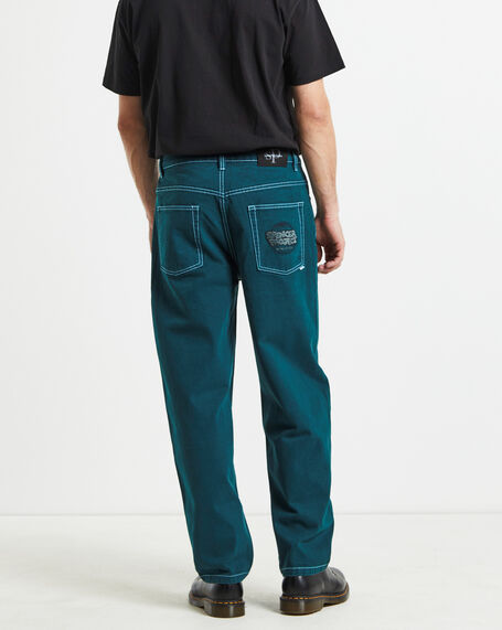 Wide Boy Contrast Stitch Jeans Pine Green