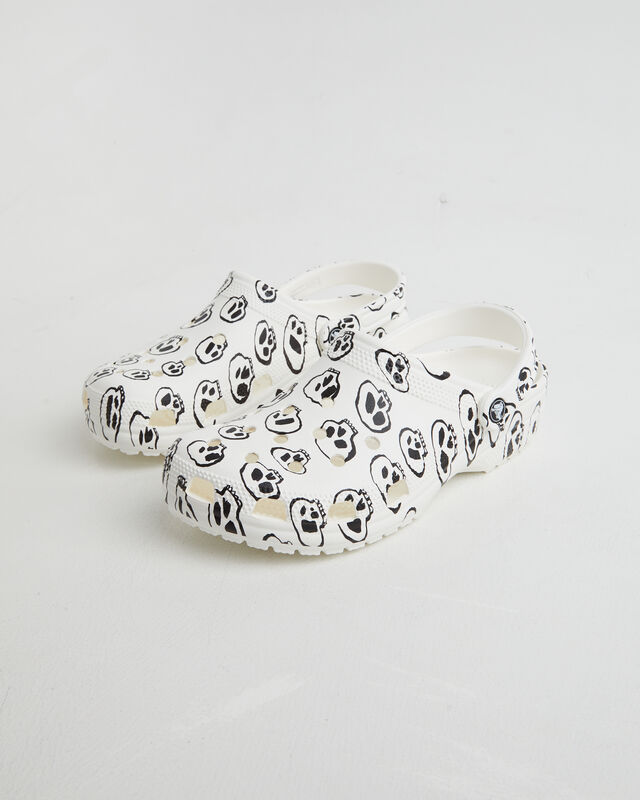 Classic Skull Print Clogs in White/Black, hi-res image number null