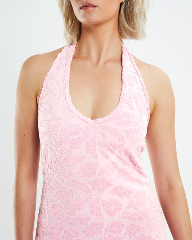 Recycled Terry Halter Mini Dress Powder Pink, hi-res image number null