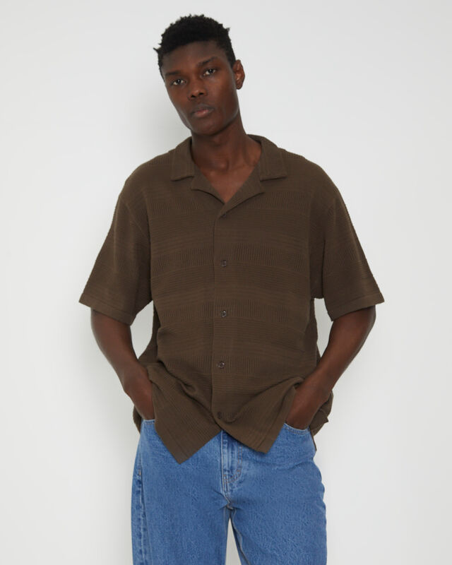 Knitted Resort Short Sleeve Shirt in Brown, hi-res image number null