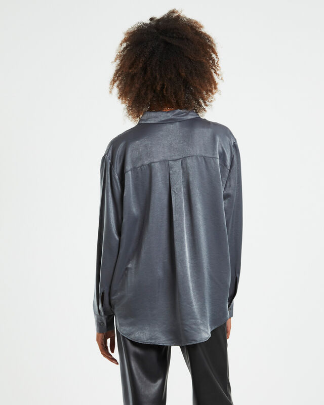 Tina Silky Oversized Long Sleeve Shirt Charcoal, hi-res image number null