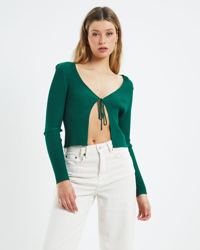 Simone Tie Front Cardi Green, hi-res image number null