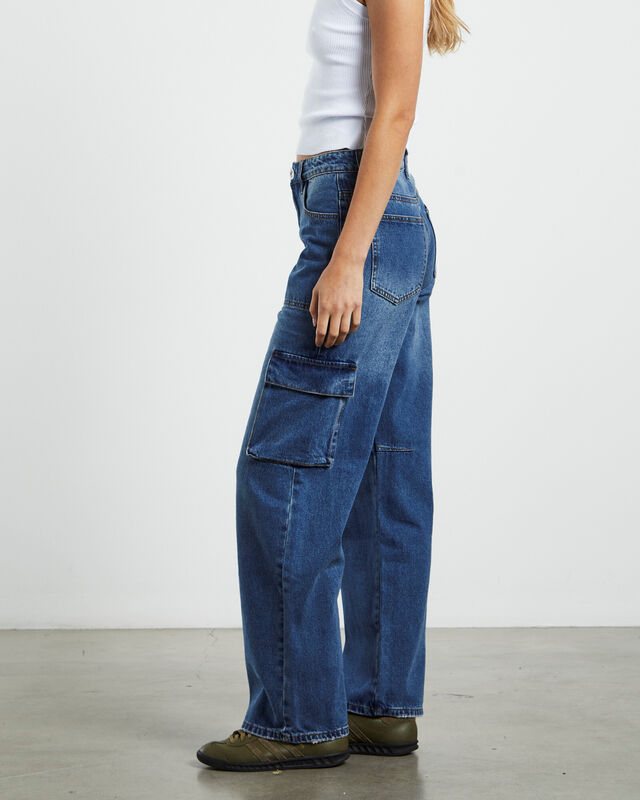 Rosewood Cargo Mid Waist Wide Leg  Jeans Jackson Blue, hi-res image number null