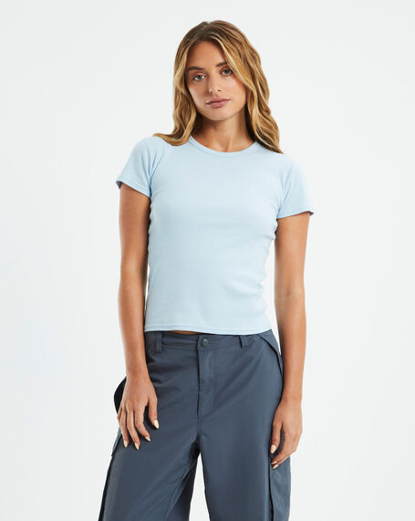 Ribbed Longline Fitted Tee Ice Blue