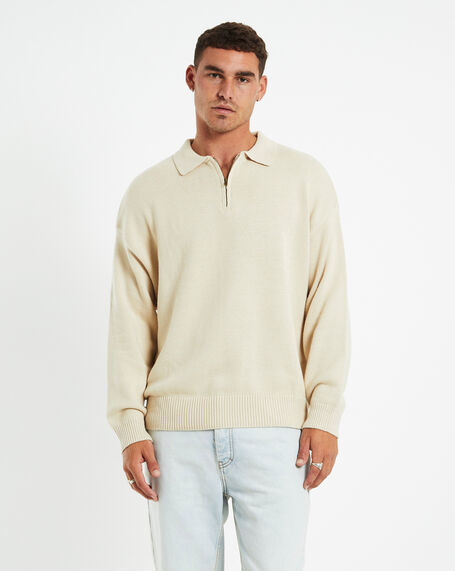 Relaxed Cable Knit zip Through Jumper Natural