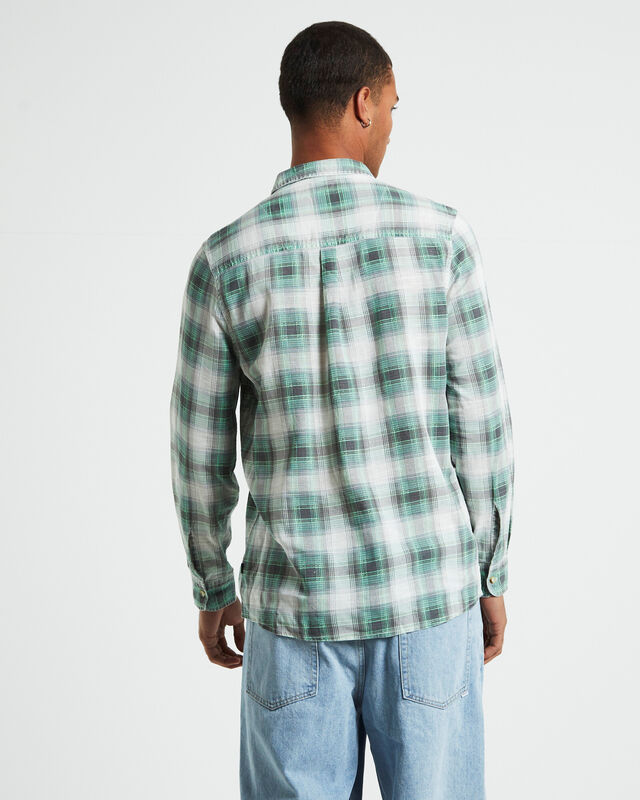 Men At Work Tradie Check Long Sleeve Shirt in Moss Green, hi-res image number null