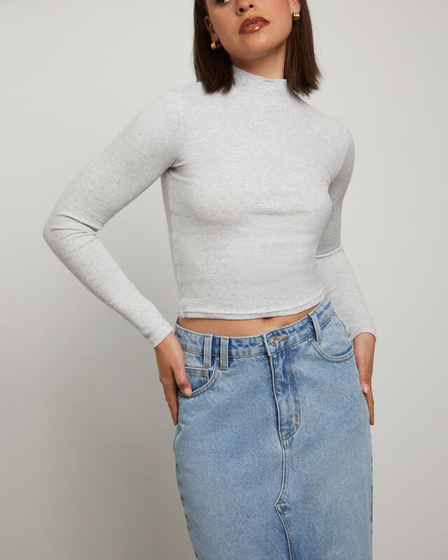 Ribbed Long Sleeve Skivvy in Grey, hi-res image number null