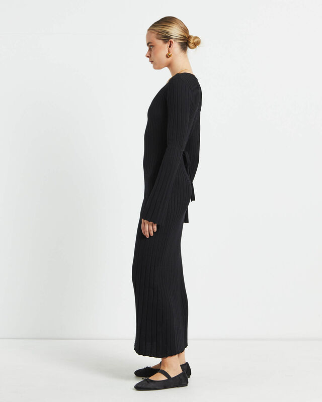 Sophie Long Sleeve Rib Knit Dress Black, hi-res image number null