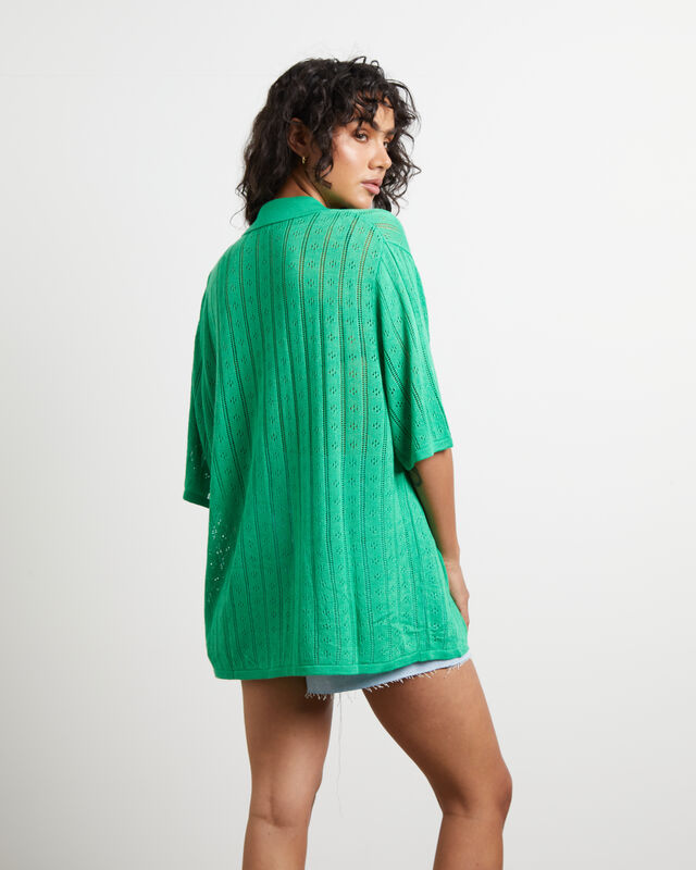 Milan Knit Short Sleeve Shirt in Grass Green, hi-res image number null