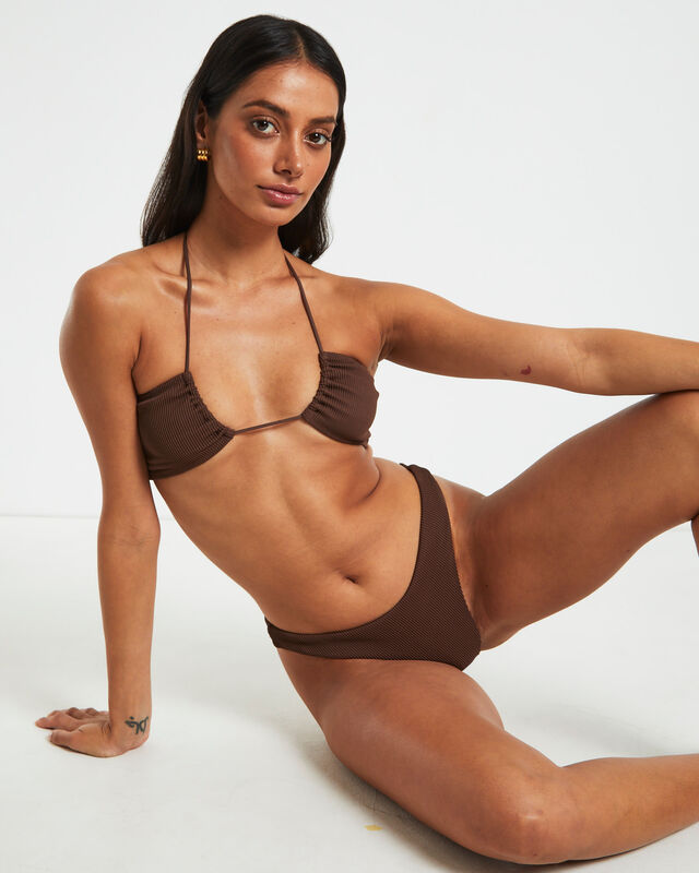 Rib Cross Front Bikini Top in Chocolate Brown, hi-res image number null