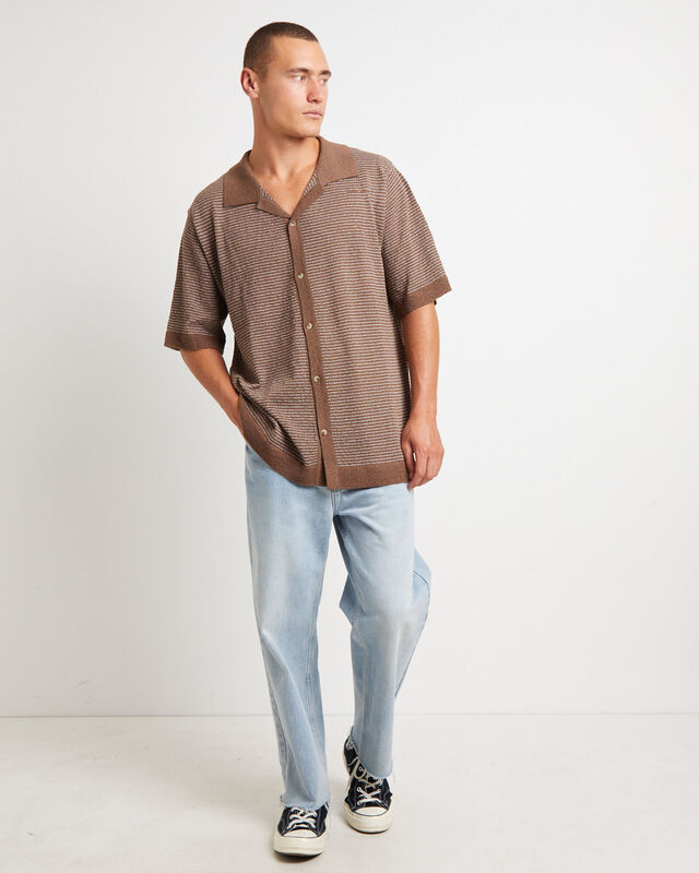 Boucle Bowler Short Sleeve Shirt in Brown, hi-res image number null