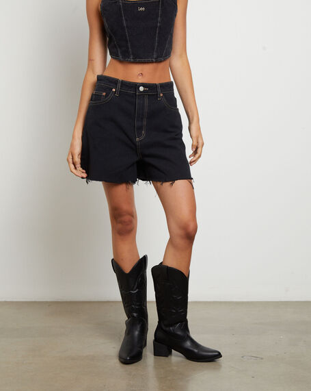 High Relaxed Denim Shorts in Hollaback Black