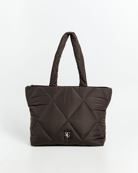 Nylon Quilted Puff Tote Bag Cocoa Brown
