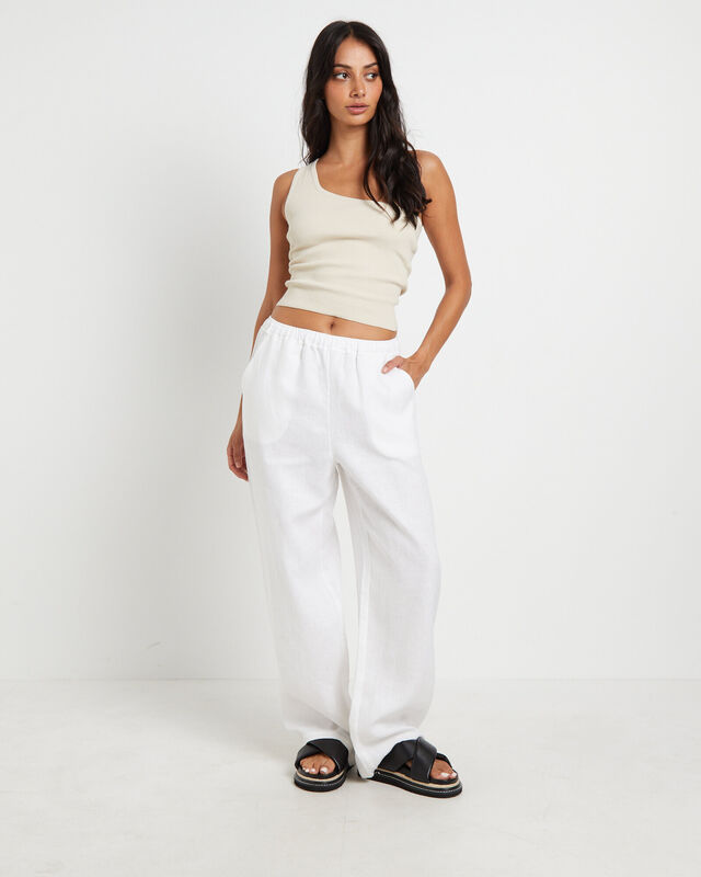 Kai Linen Draw Pants in White, hi-res image number null