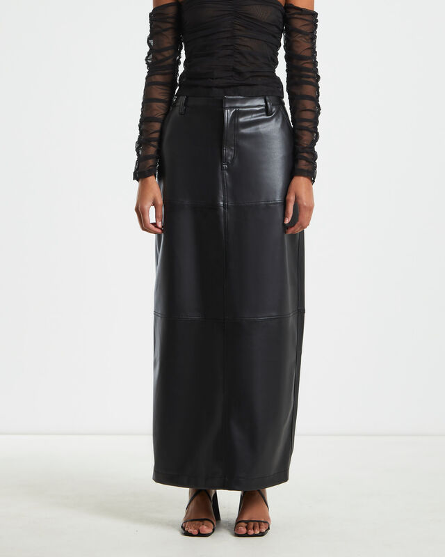 Millie Leather Look Maxi Cargo Skirt Black, hi-res image number null
