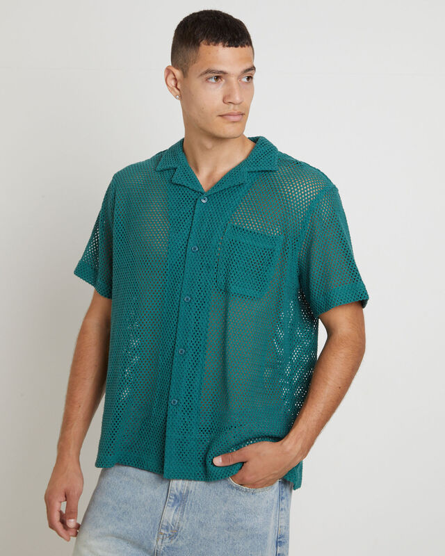 Diego Mesh Short Sleeve Shirt in Jade Green, hi-res image number null
